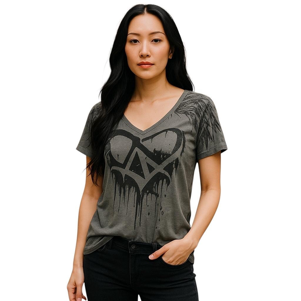 Stranded Graphic T-Shirt Womens XL Gray V-Neck Short Sleeve Y2K Grunge Gothic